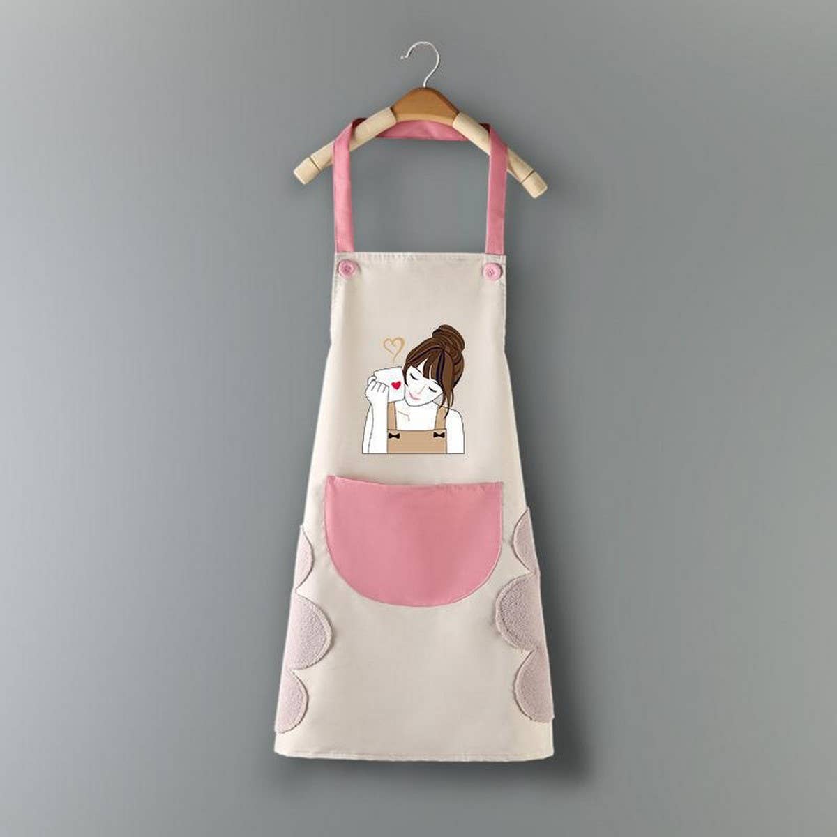 COFFEE GIRL PRINT SUMMER THIN APRON WITH POCKETS_CWMM2047