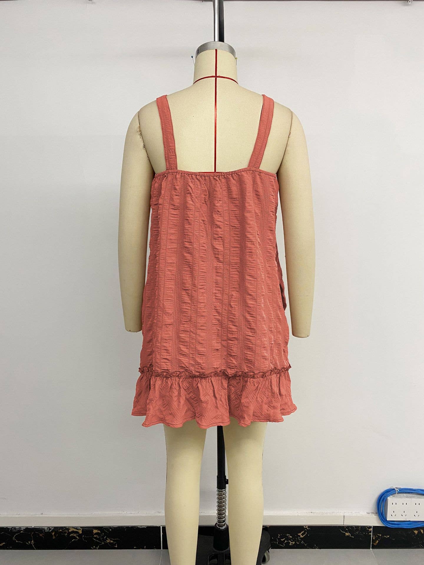 Solid Color Texture Pleated Ruffled Short Dress