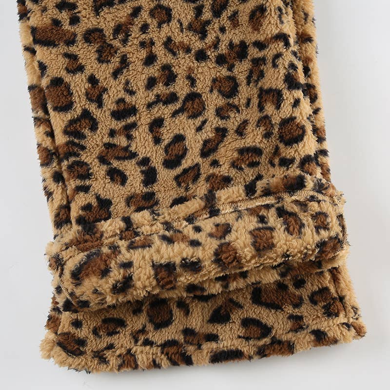 Street Plush Leopard Print Lace-Up Pants