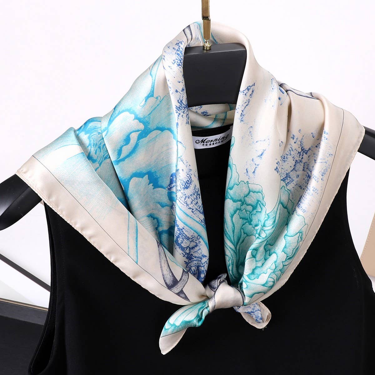 Vintage Letter Print Satin Square Scarf For Women_Cwasc0809