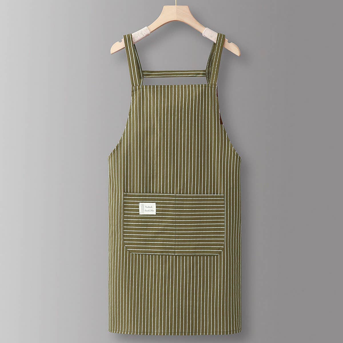 Cotton Striped Grid Kitchen Apron With Pocket_Cwmm10095