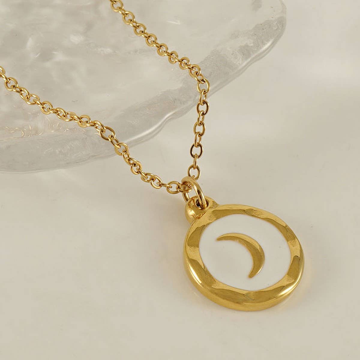 STAINLESS STEEL PLATED 18K GOLD MOON NECKLACE_CWAJE0695