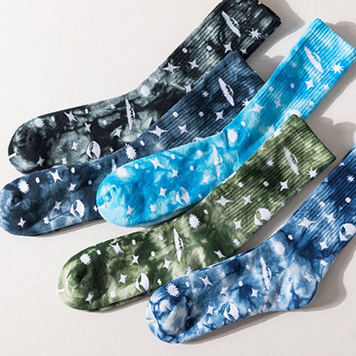 Universe Printed Tie Dyed Fashion Crew Socks_Cwms123