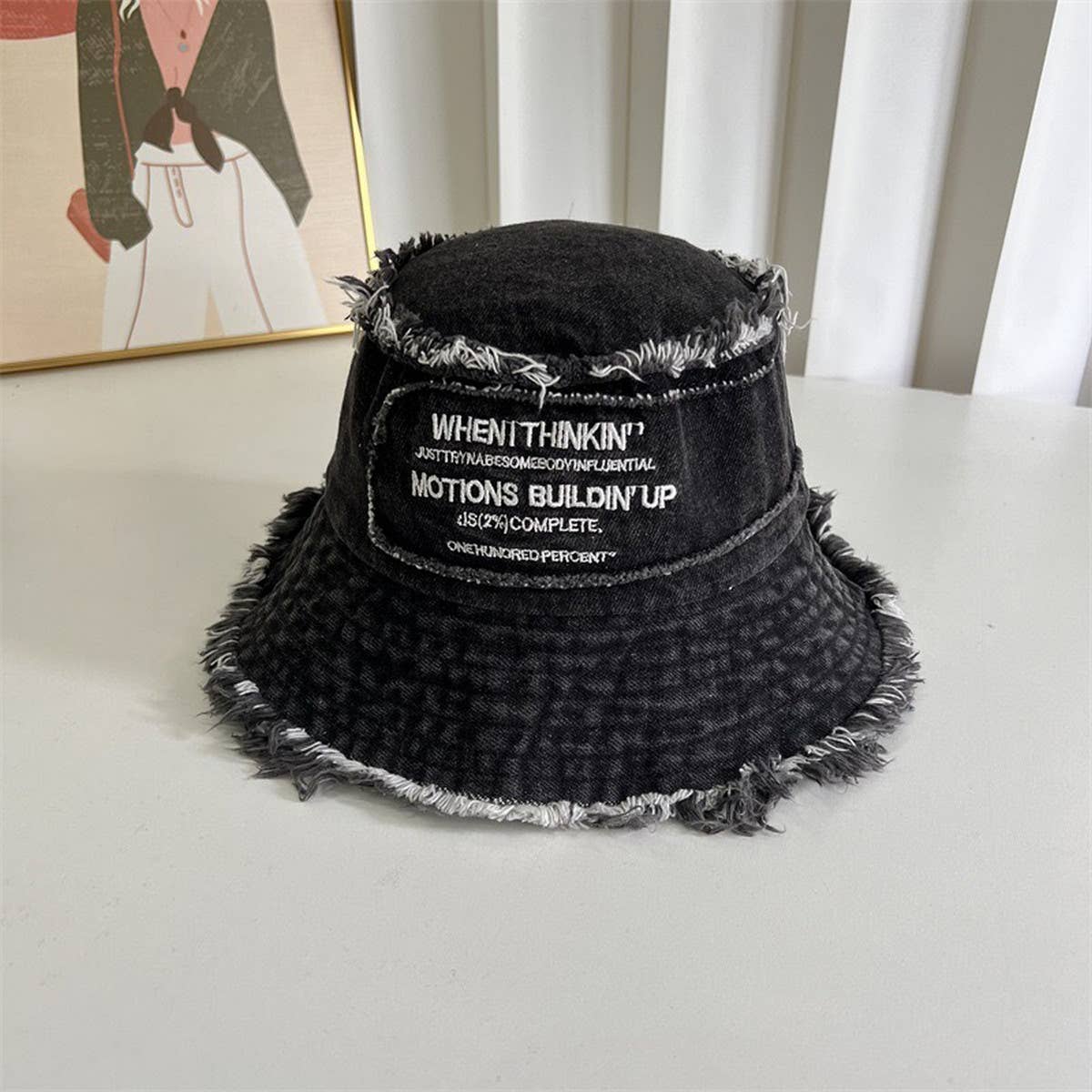 ALL MATCH WASHED LETTER EMBROIDERED BUCKET HAT_CWAB2850