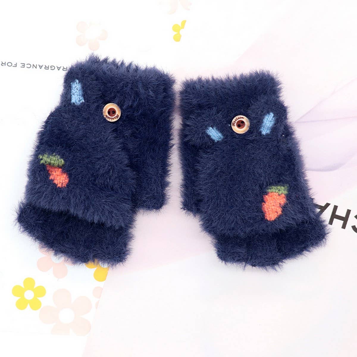 BABY HALF FINGER FLIP CARROT WRITING WARM GLOVES_CWAG0159