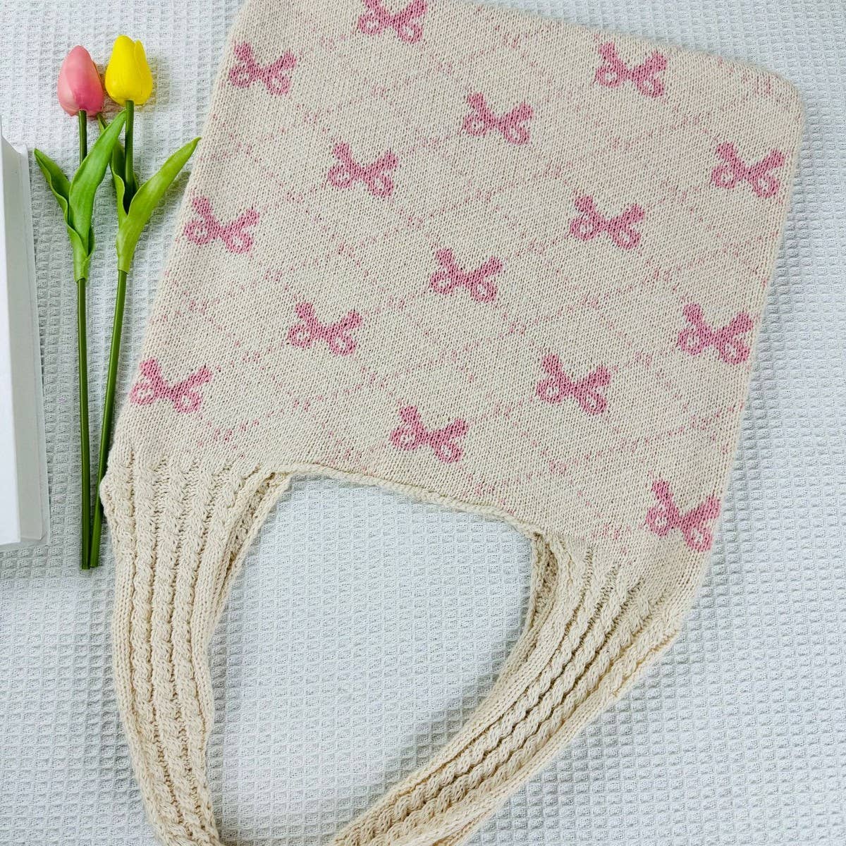Cwab4567_Bow Knit Large Capacity Tote Bag