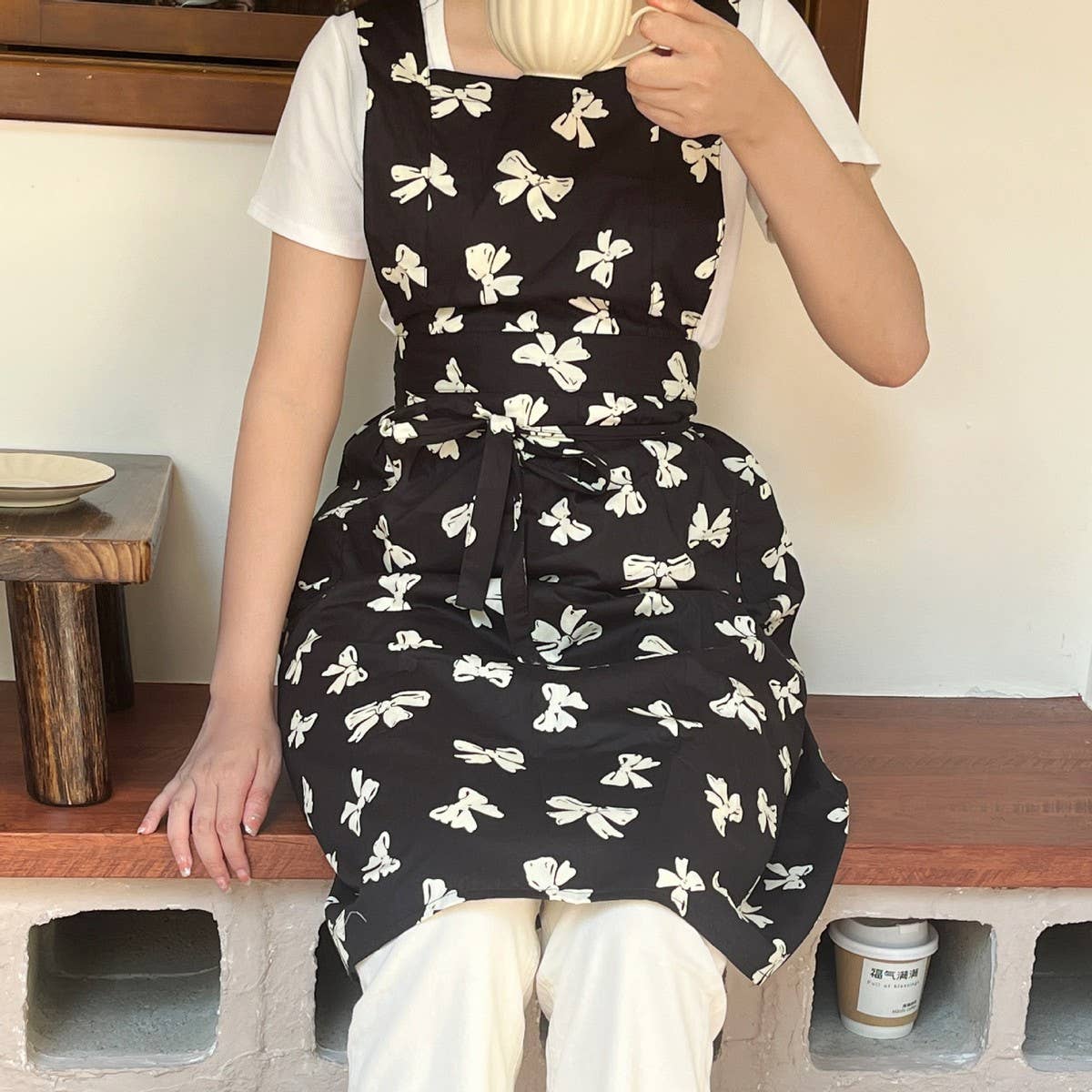 Vest Black And White Bow Print H-Shaped Apron_Cwmm5825