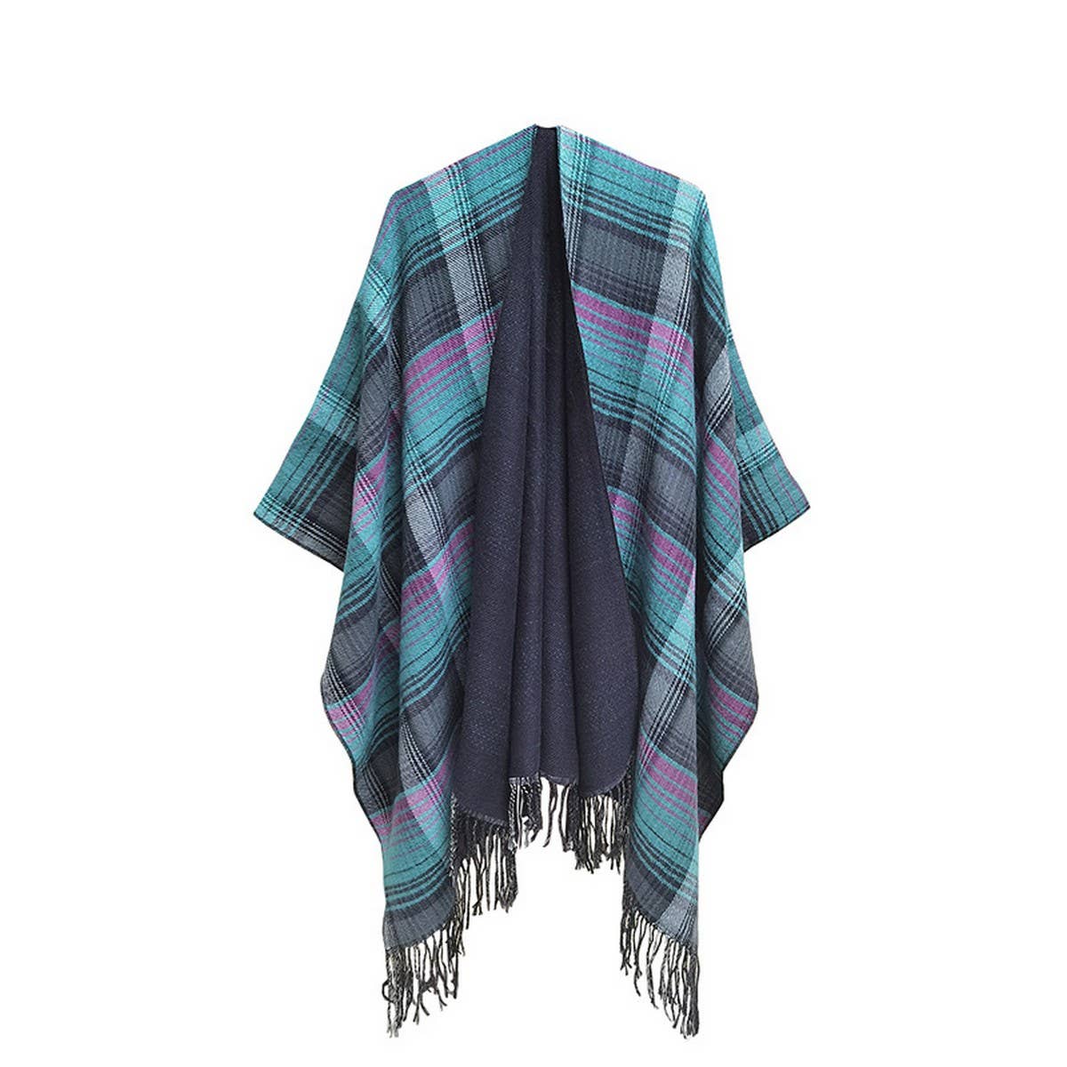 MULTI COLOR SPLIT SHAWL CLOAK WITH GRADIENT LINES_CWASC0317