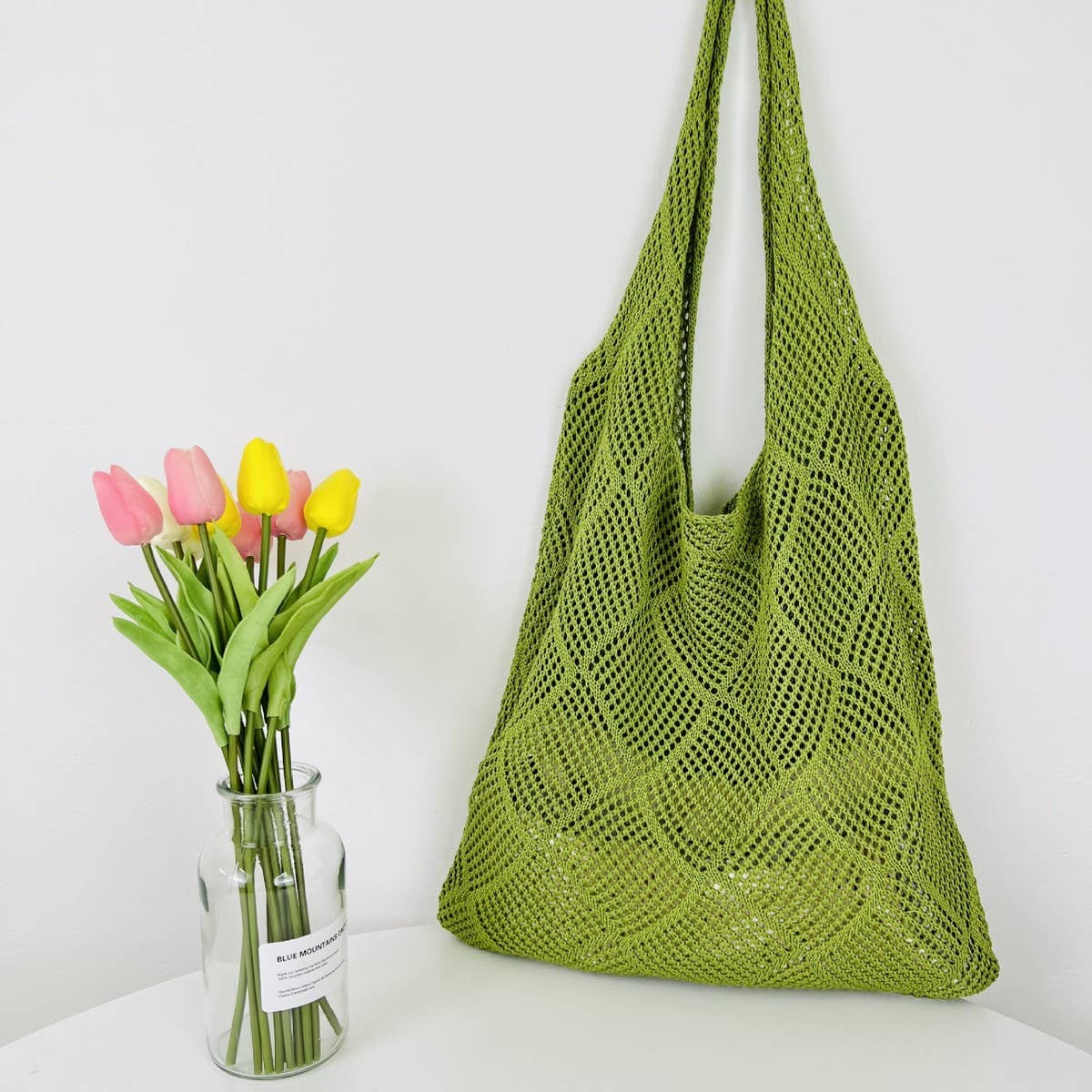 Cwab4575_Solid Knit Hollow Woven Shoulder Tote Bag