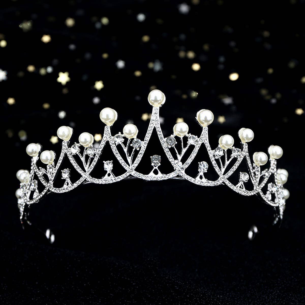 DIAMOND PEARL BRIDAL WEDDING CRYSTAL TIARA_CWMM2013