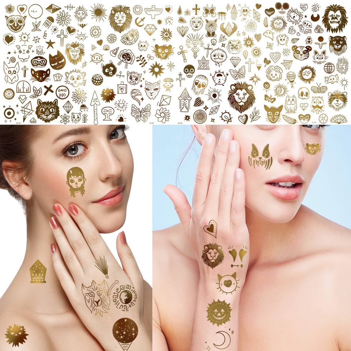 METALLIC BOHO MOON TATTOOS GOLD FOIL STICKERS_CWMM8245