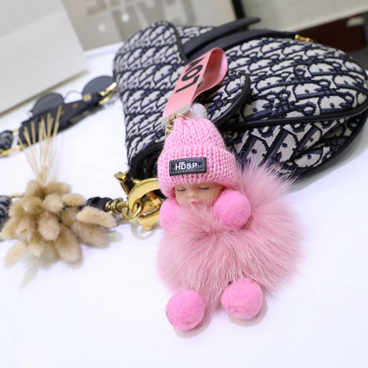 FURRY BALL PENDANT SLEEPING DOLL PENDANT KEYCHAIN_CWMM2513