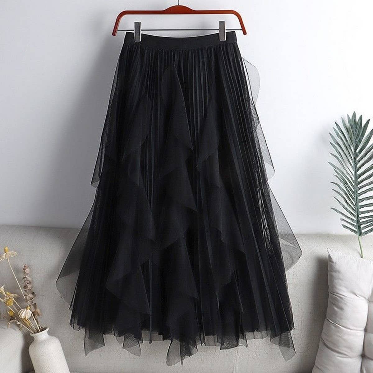 Tulle Skirt Mid-Length High Waist Pleated Skirt_Cwbls0397