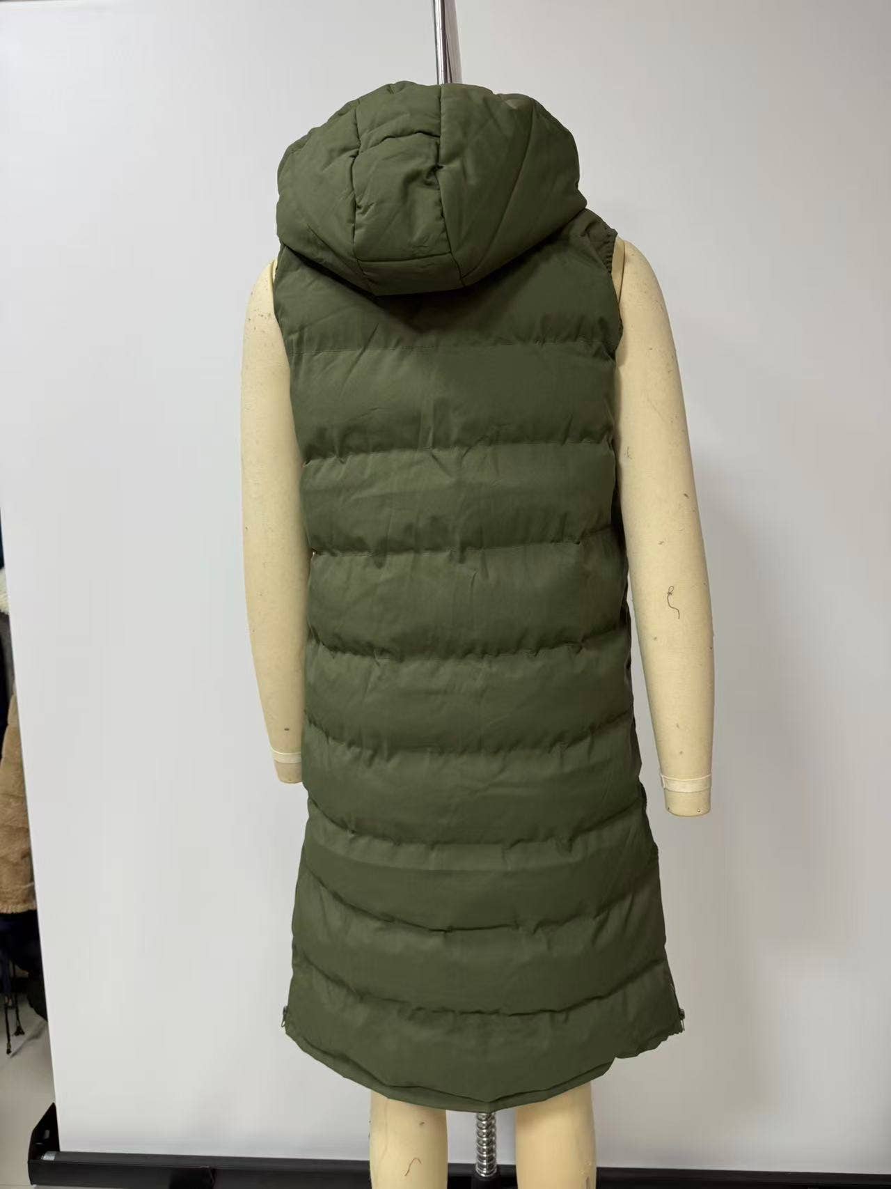 Solid-Color Hooded Sleeveless Cotton-Padded Vest