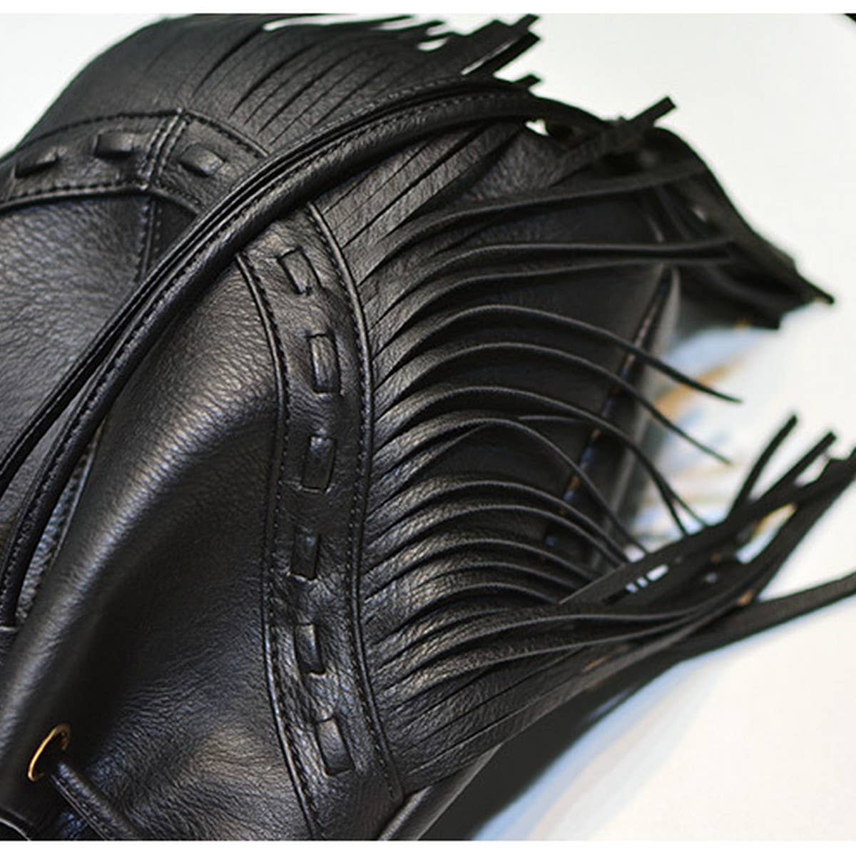 Cwab4539_Drawstring Handmade Tassel Bucket Shoulder Bag
