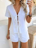 V-Neck Cardigan Shorts Loose Two-Piece Set