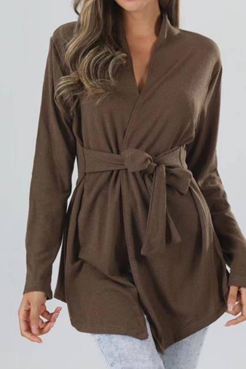 Solid Knit Cardigan With Long Sleeve Strap