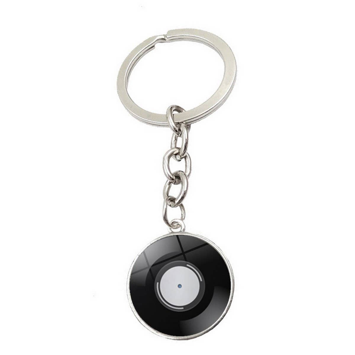 BLACK VINYL RECORD TIME GEMSTONE KEYCHAIN PENDANT_CWMM0495
