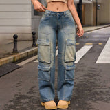 Vintage Wash Hip Hop Multi-Pocket Cargo Jeans