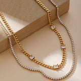 FASHION CUBAN CHAIN ZIRCONIA DOUBLE LAYER NECKLACE_CWMM3641