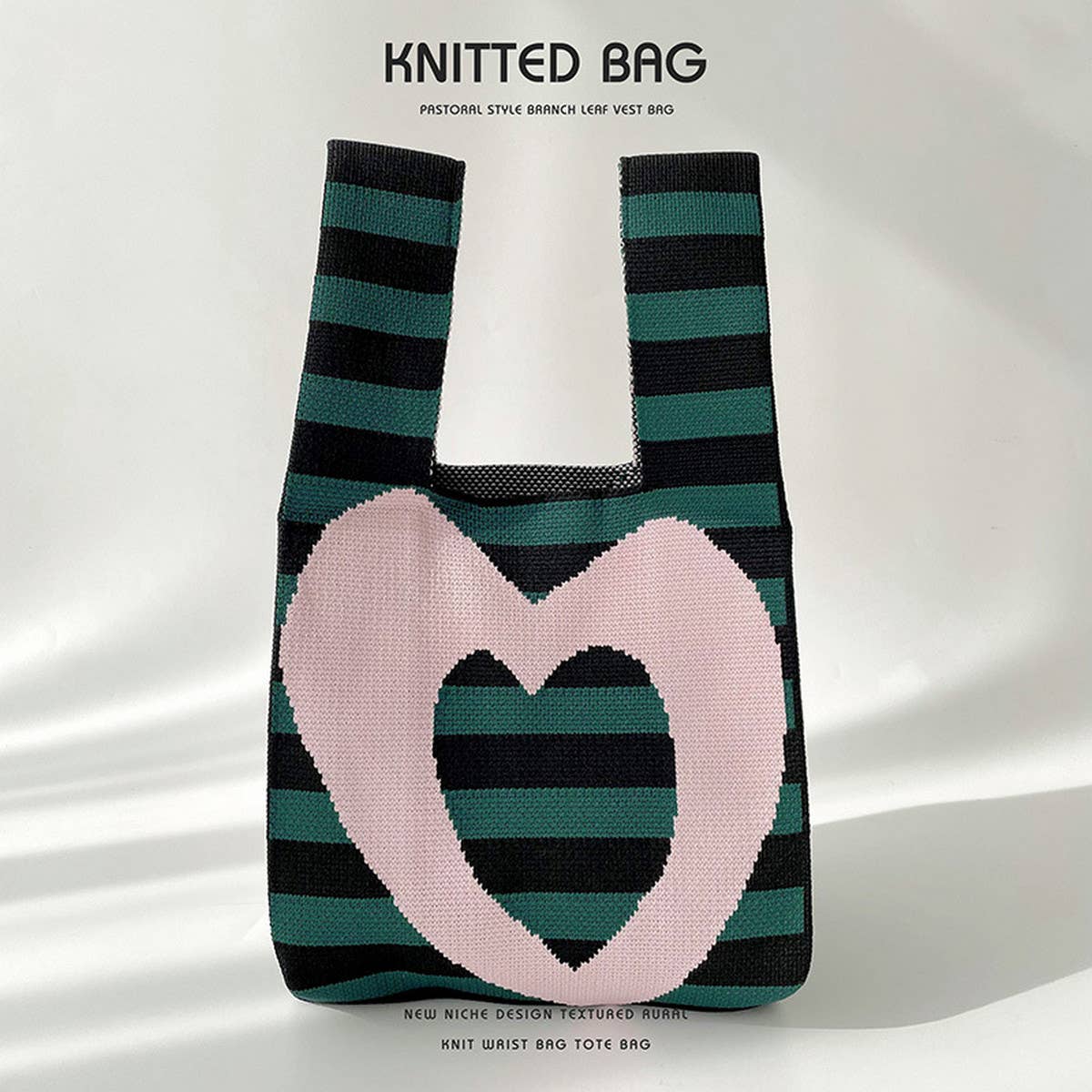 STRIPED LOVE KNITTED SHOULDER TOTE BAG_CWAB1514