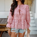 Solid Color Hollow Leisure Loose Lace-Up Cardigan
