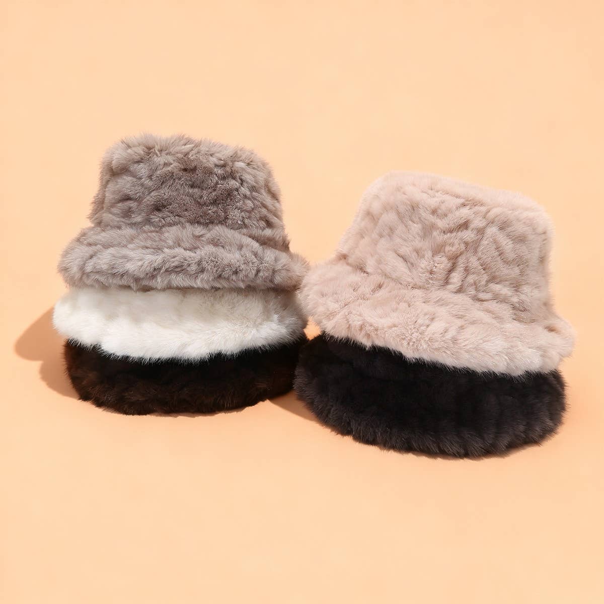 Faux Mink Plush Bucket Hat Winter Warm Trendy_Cwah04780