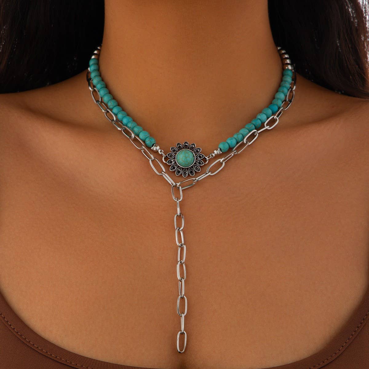 FASHIONABLE AND SIMPLE MULTI LAYER ALLOY NECKLACE_CWMM3188