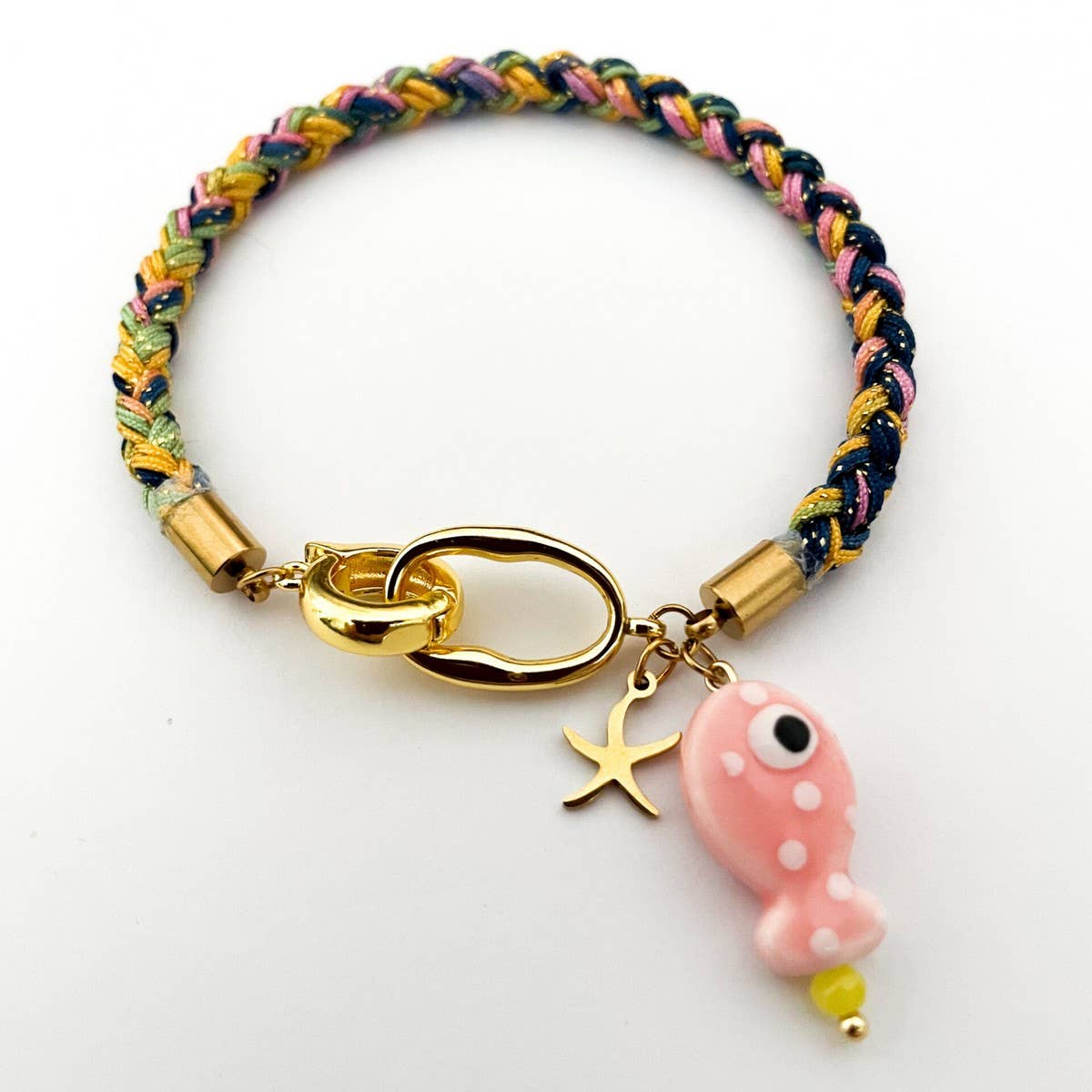 18K GOLD FISH STAR CHARM WOVEN ROPE BRACELET_CWAJE4615