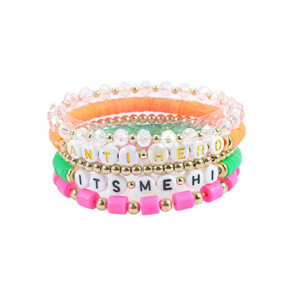 5PCS SMILING FACE LETTER BEAD BRACELET SET_CWMM0537
