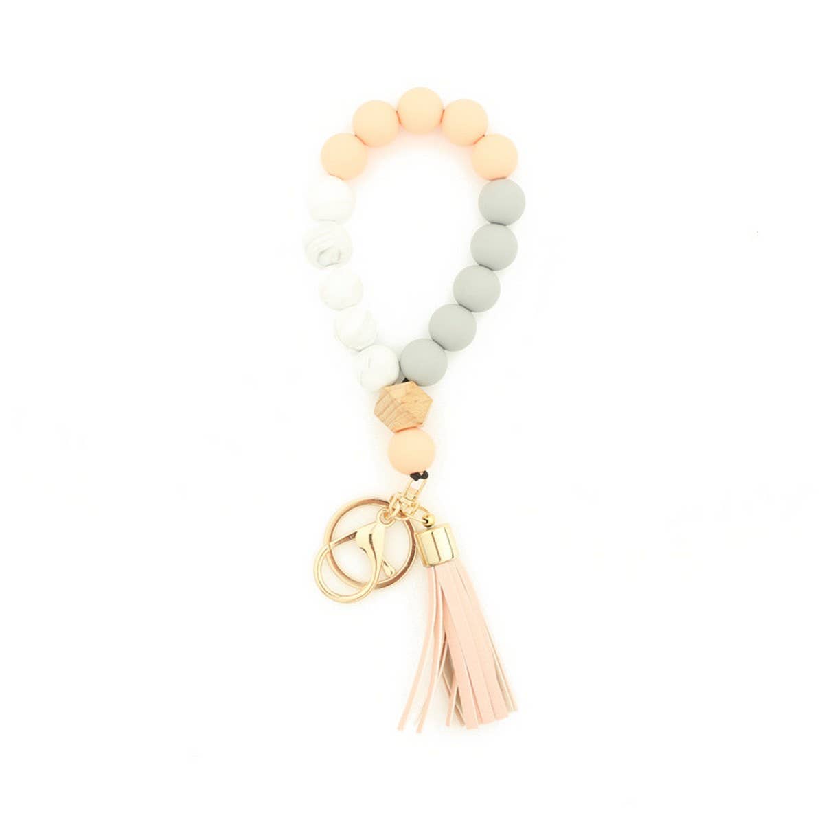 BEECH WOOD SILICONE BEAD WRISTLET KEYCHAIN_CWMM7006