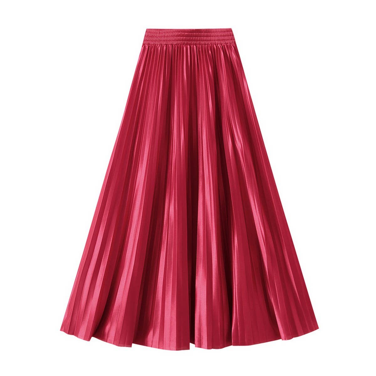 SLIMMING SHINY HIGH WAIST PLEATED MIDI SKIRT_CWBMS0329