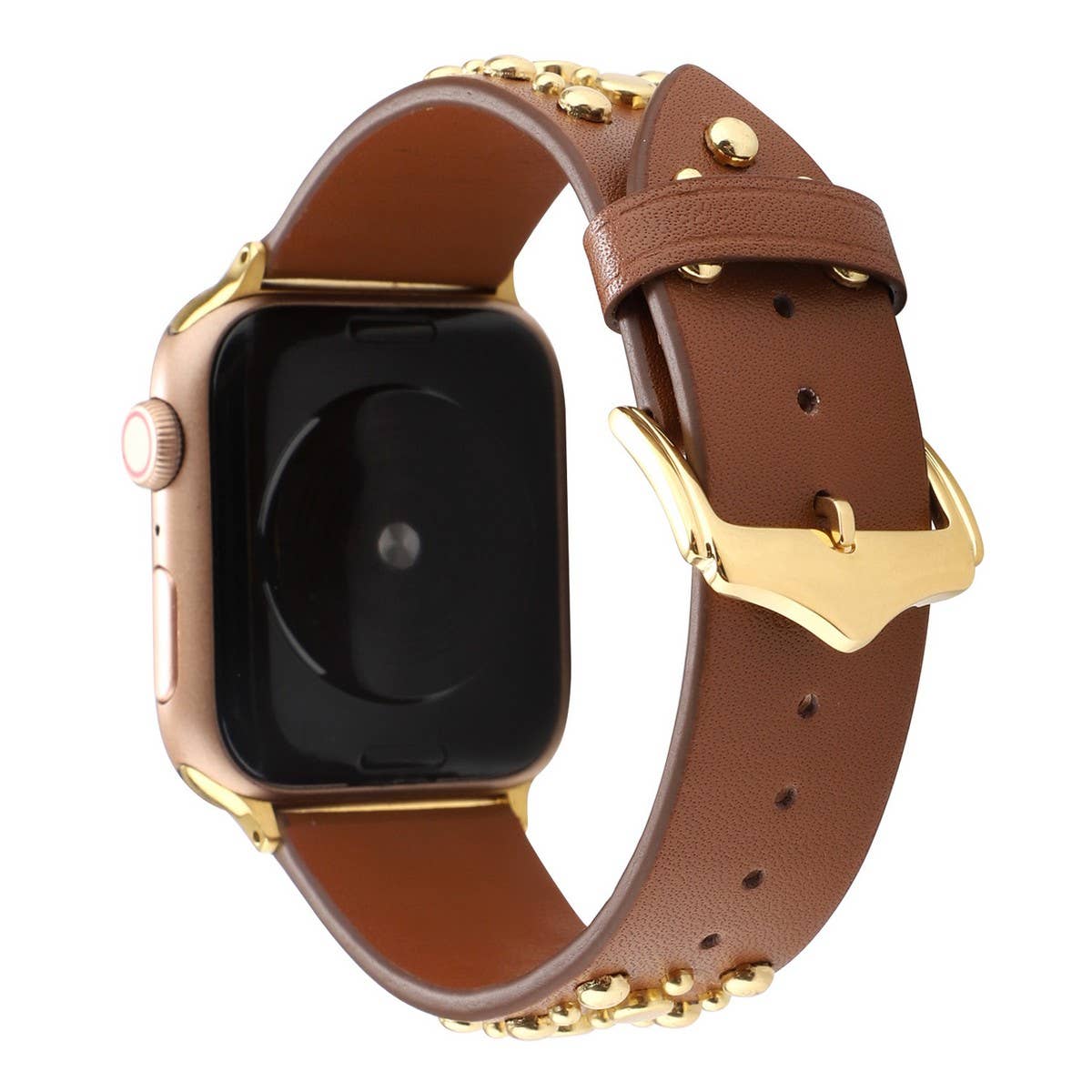 Applewatch9 Iwatch Gold Rivet Genuine Leather Strap_Cwww0084