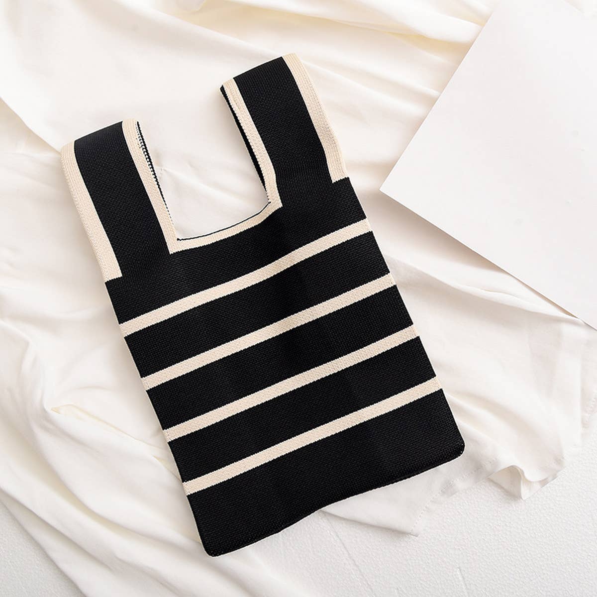 STRIPE PRINT CROCHET TOTE BAG MINI CLUTCH PURSE_CWAB0881