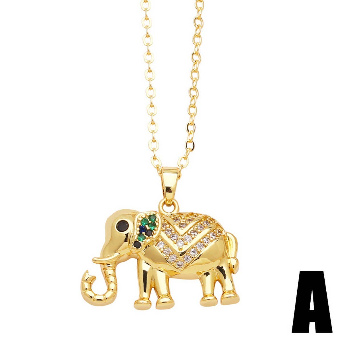 ELEPHANT GOLD PLATEDPENDANT NECKLACE INLAID ZIRCON_CWAJE0901