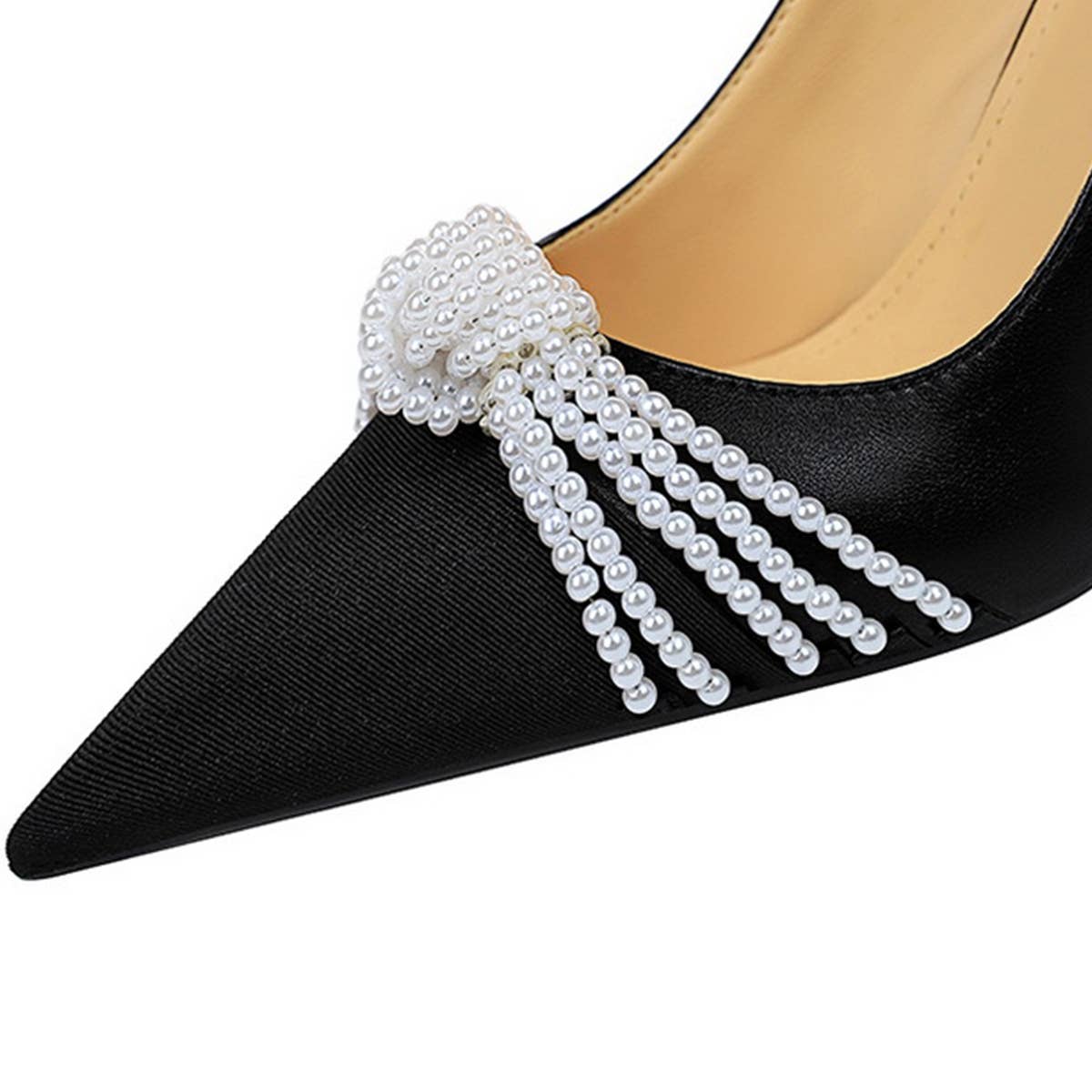 COLOR BLOCK POINTED TOE PEARL BOW HIGH HEELS_CWSHH0099