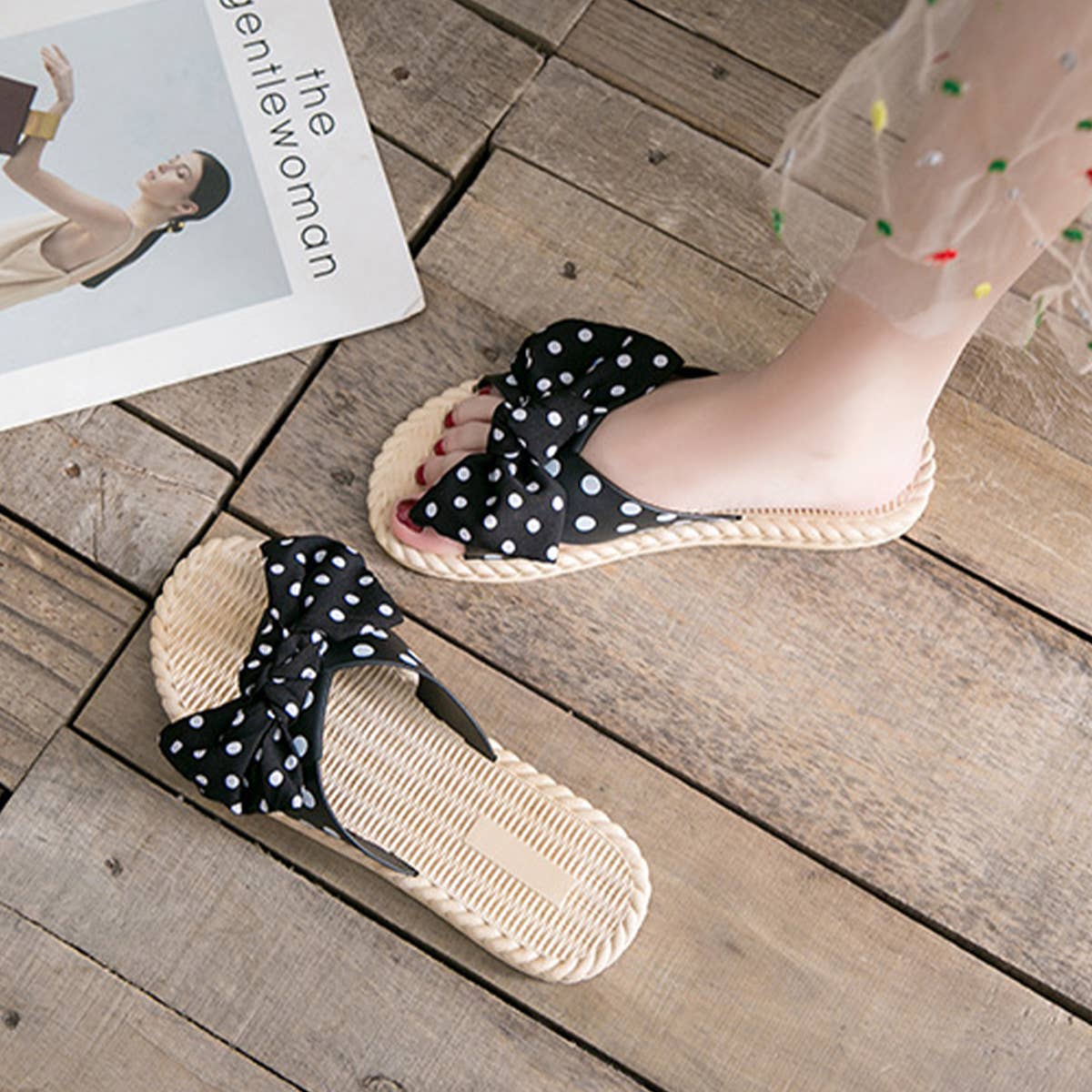 BOW DECORATED NON SLIP SLIPPERS FOR WOMENS_CWSHS0675