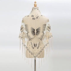 LACE BUTTERFLY EMBROIDERED TRIANGLE SHAWL_CWMM1994