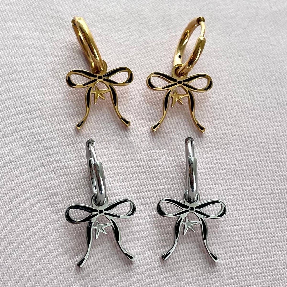 DOUBLE SIDED OIL DRIP STAR BOW EARRINGS_CWAJE5042