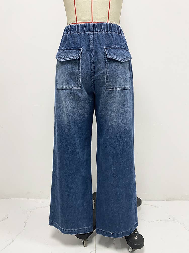 Straight-Leg Wide-Leg Pleated Baggy Jeans