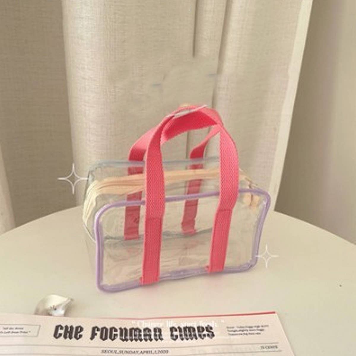 Transparent Beach Bag With Colorful Shoulder Straps_Cwab1923