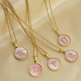 ROUND 18K GOLD STAINLESS STEEL 26LETTERS NECKLACE_CWAJE0683