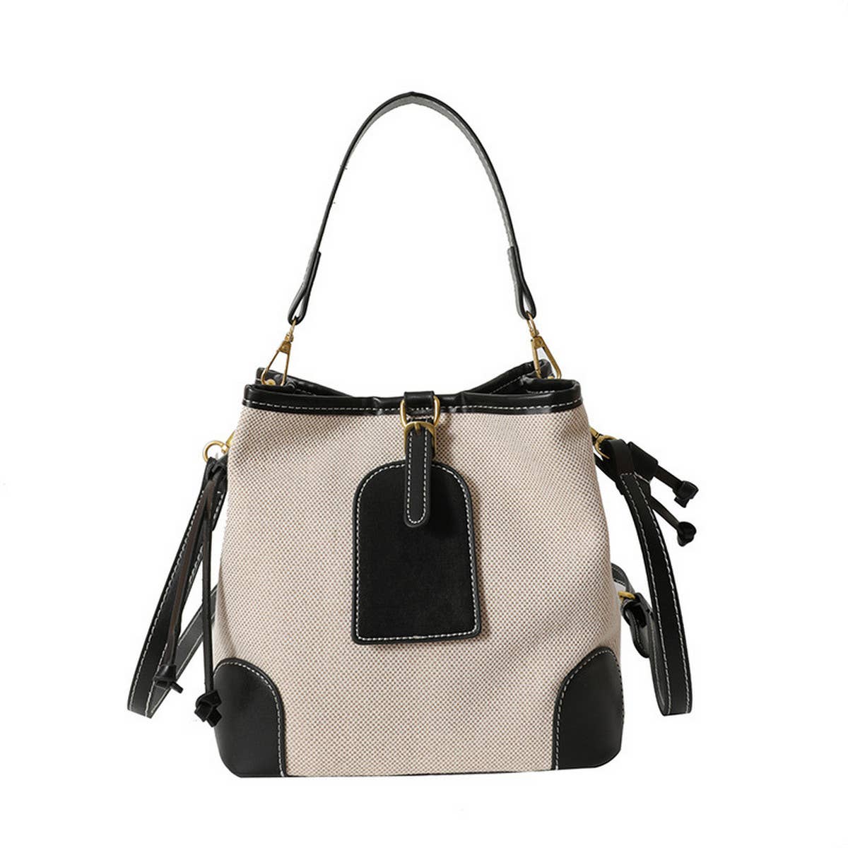 CANVAS CONTRAST BUCKET BAG SHOULDER BAG_CWAB1589