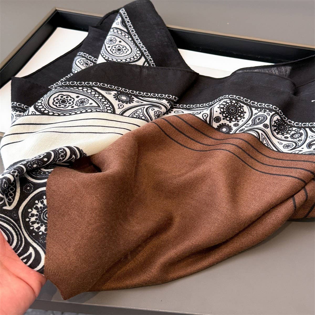 Vintage Herringbone Cotton Linen Small Scarf_Cwasc03428