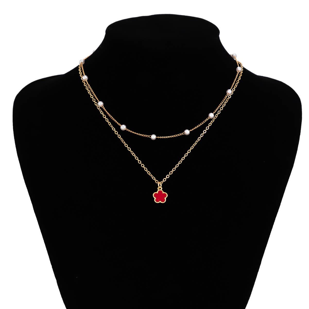 SIMPLE IMITATION PEARL BEADED FLOWER NECKLACE_CWAJE1133