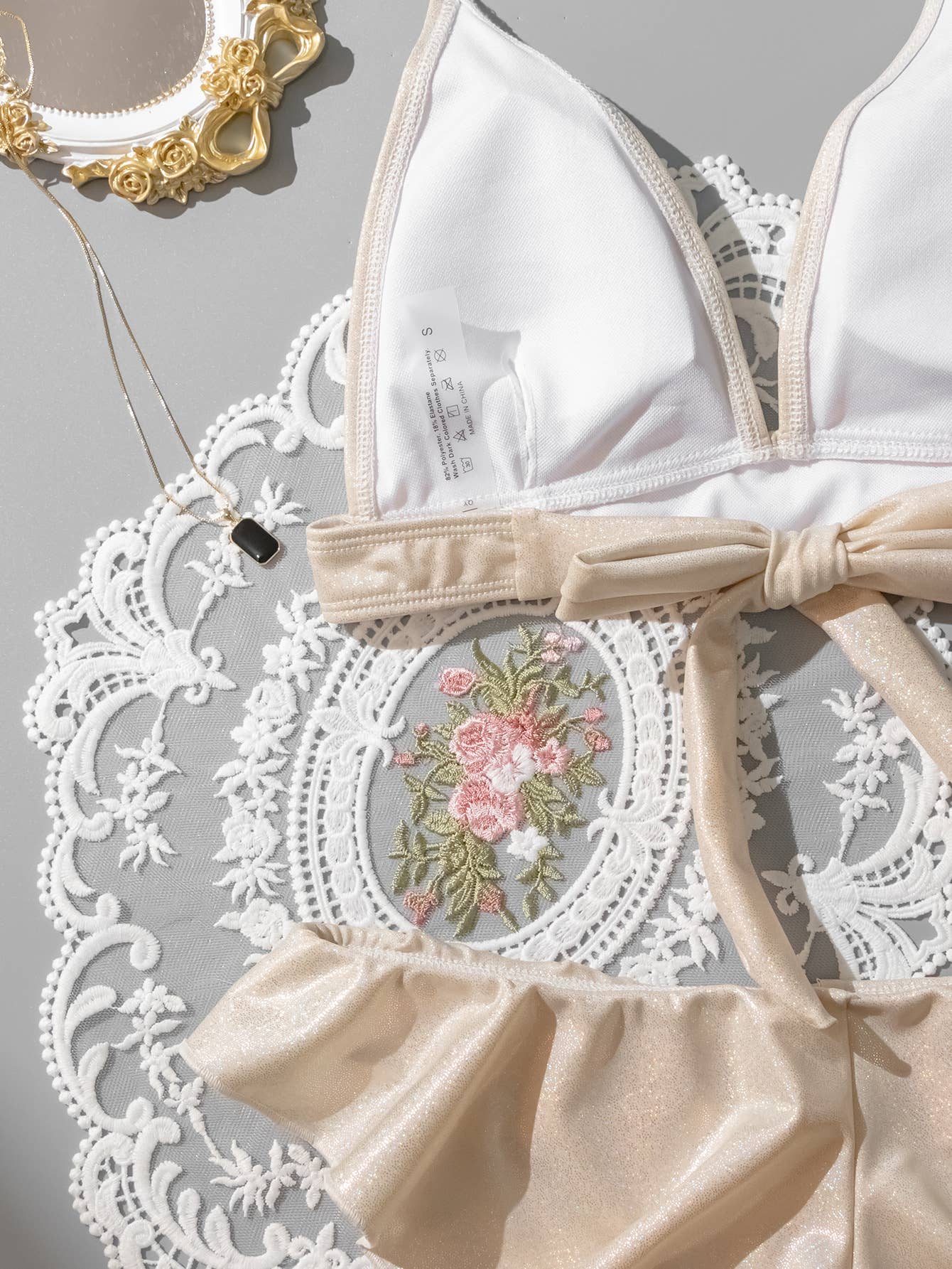 GOLD FOIL BIKINI SET SEXY BACKLESS SWIMSUIT_CWMW0690