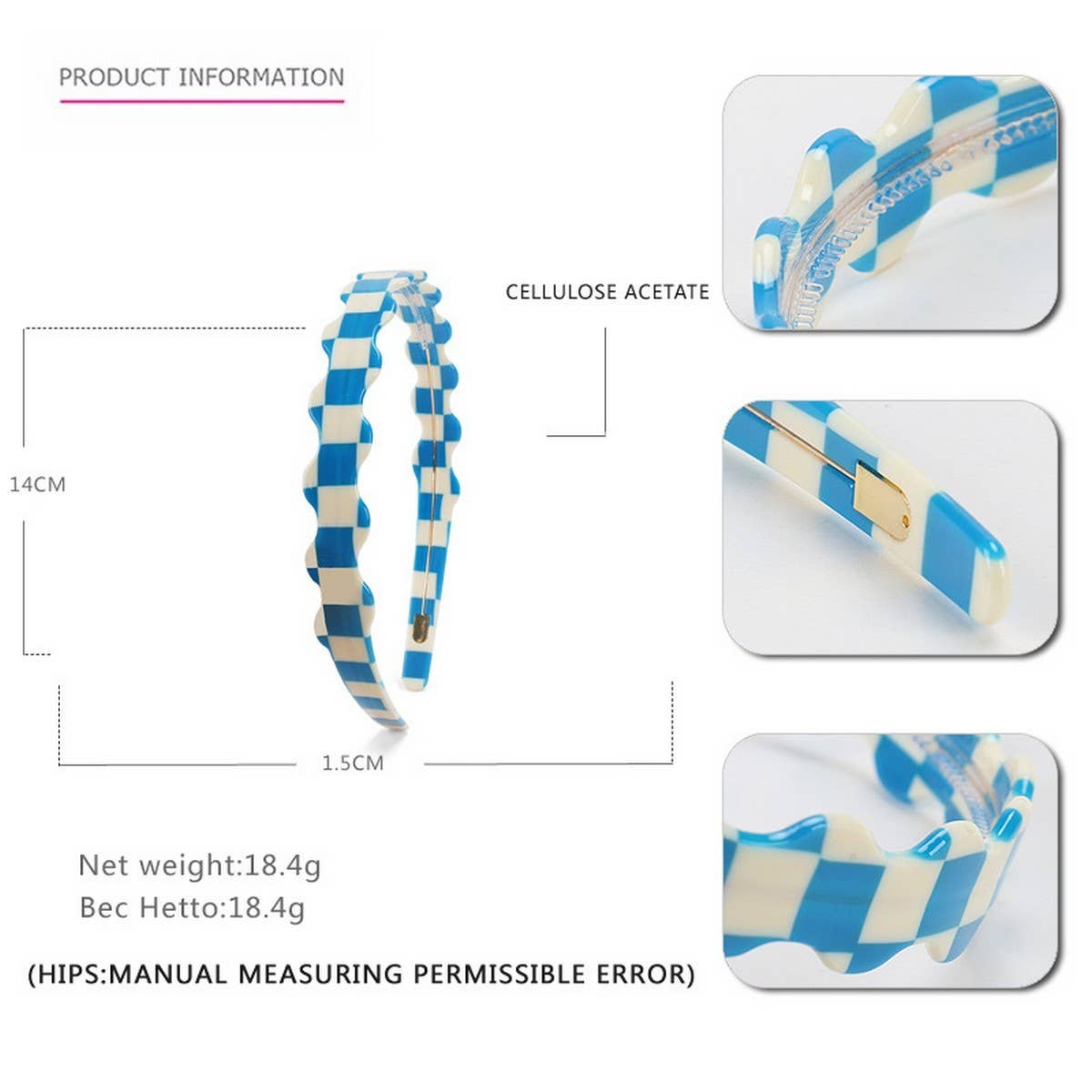 Wavy Acetate Check Headband Hairpin