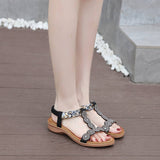 BOHEMIAN RHINESTONE FLAT BOTTOMED BEACH SANDALS_CWSHS0539