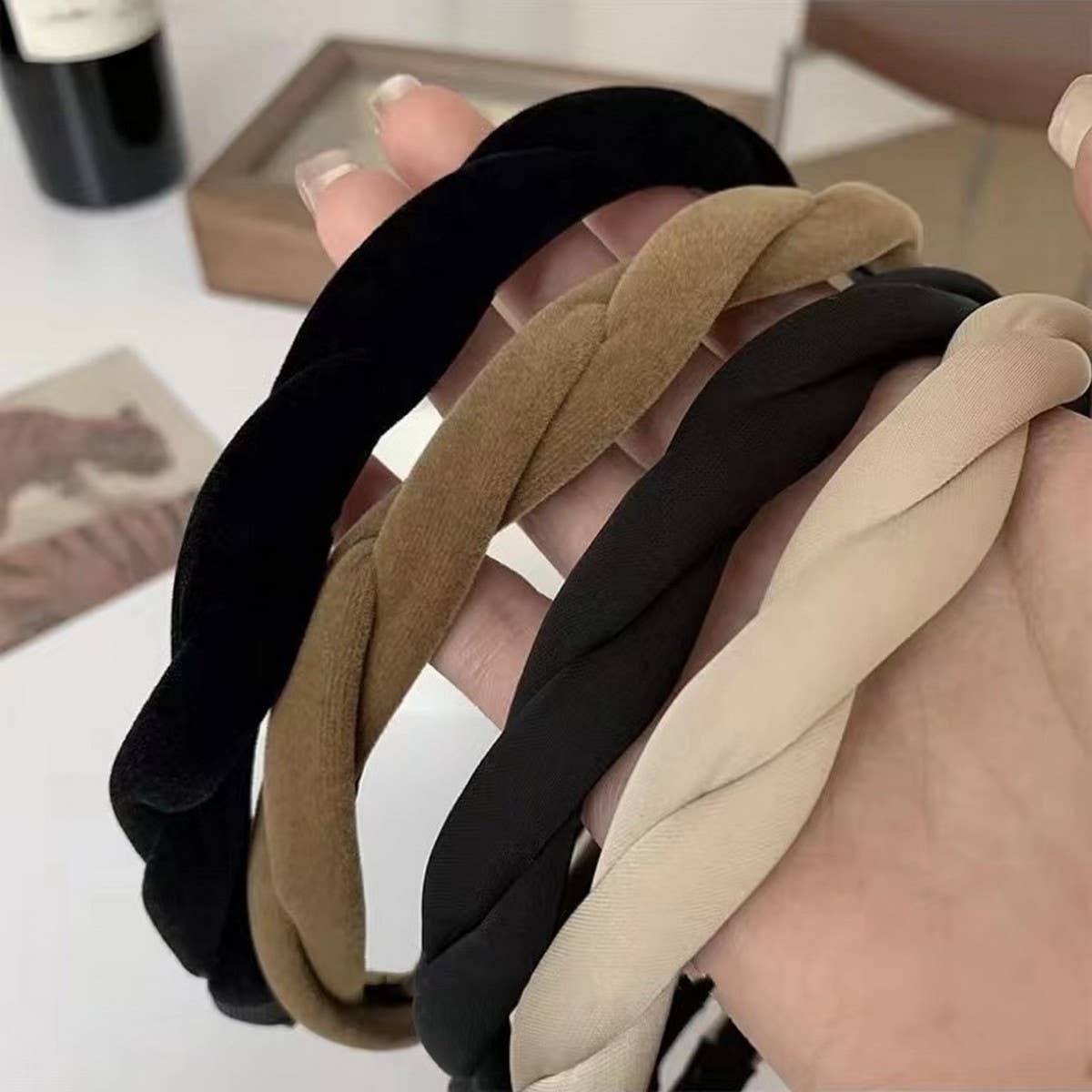 Simple Solid Color Braided Headband Women_Cwaha07742