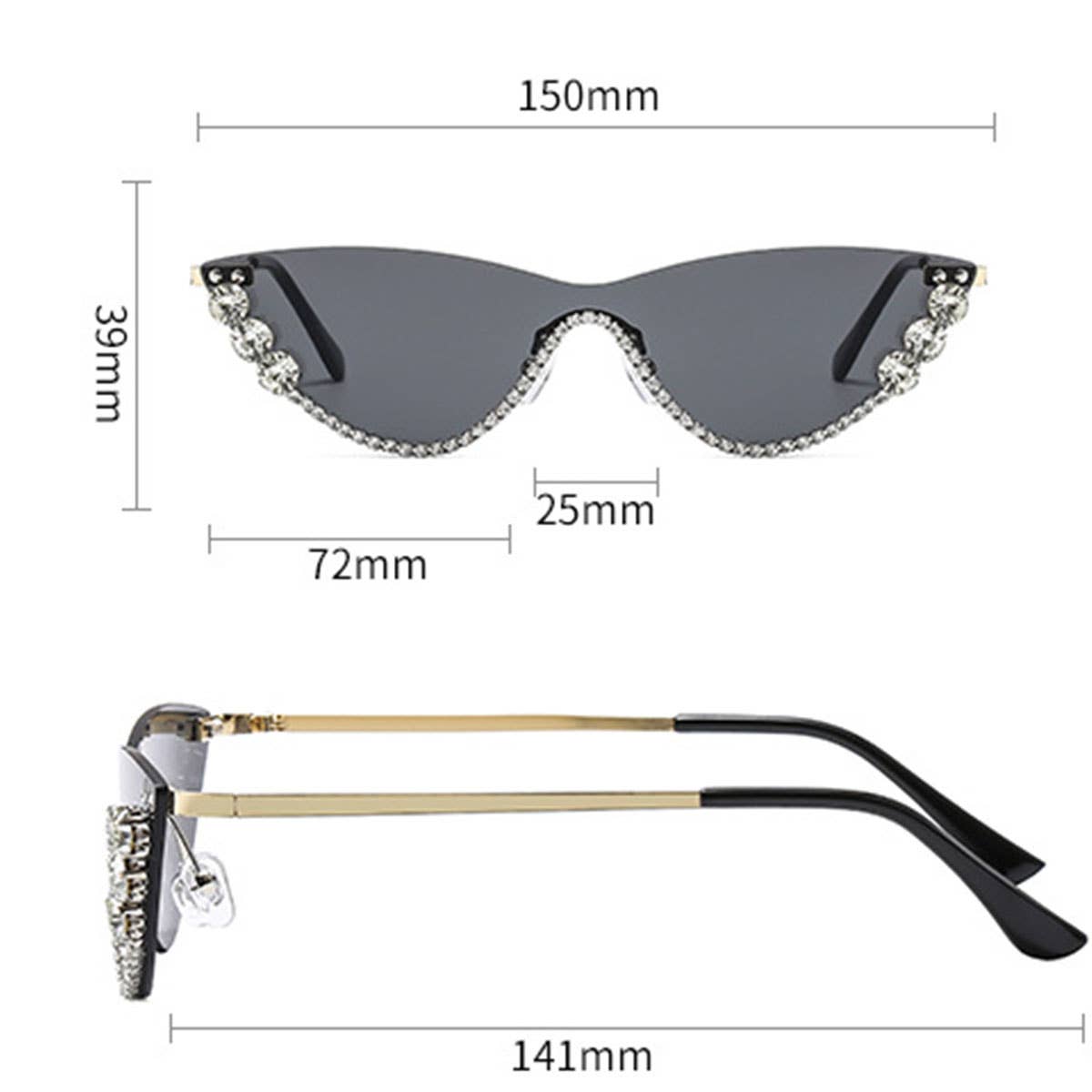 Trendy Rhinestone Half Frame Cat Eye Sunglasses_Cwasg1189